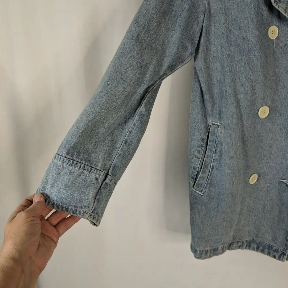 Bill Blass Light Denim Double Breasted Jacket Pea Coat Women Size Medium Vintage